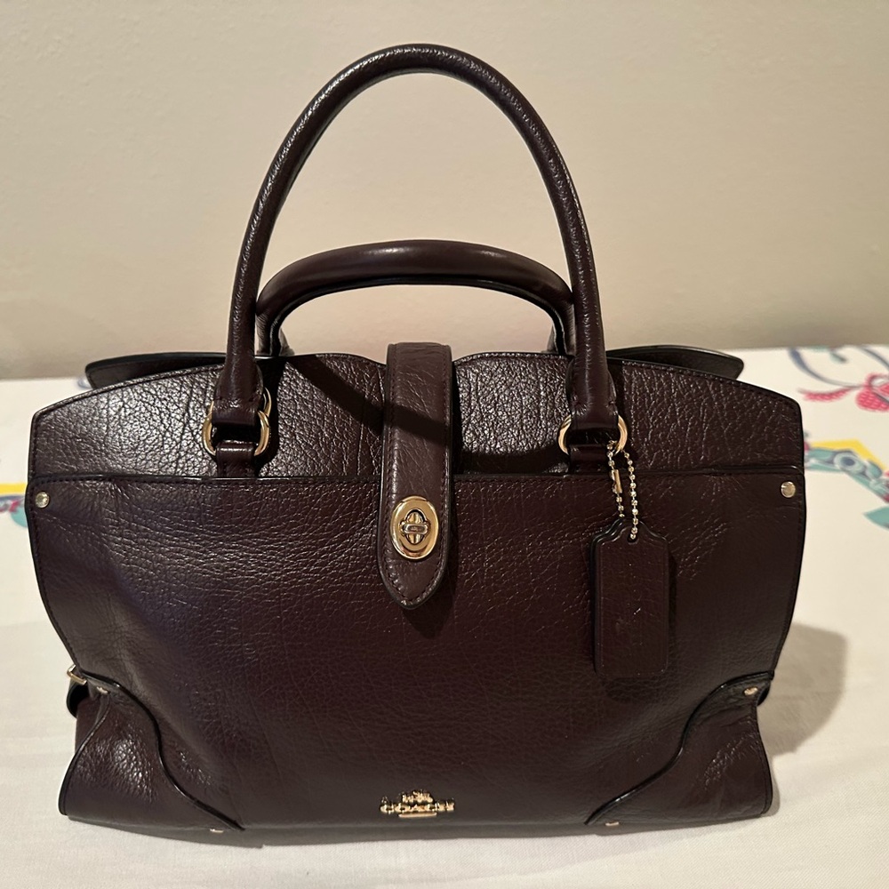 Coach Dark Brown Leather Satchel with Gold Hardware